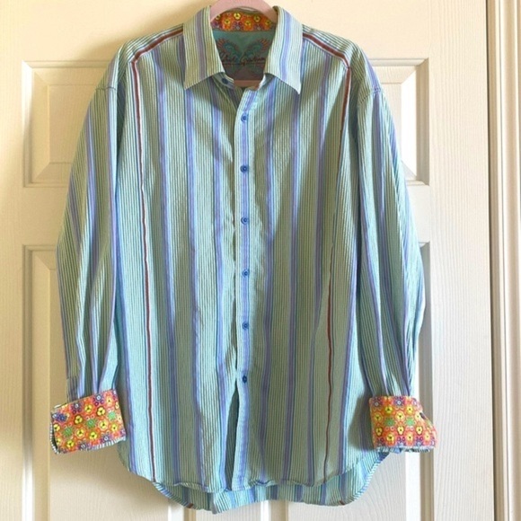 Robert Graham Men’s 2XL Flip Cuff dress Shirt Colorful striped Floral Party - Picture 1 of 10